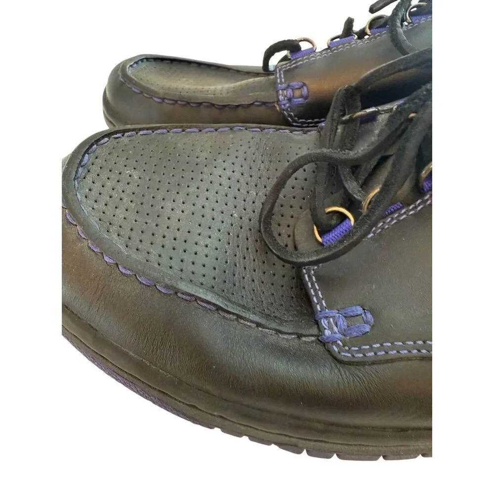 Nike Mens Black Purple Mad Jibe Leather Lace Up Perforated Boat Shoes Size 11